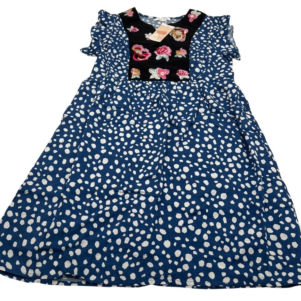 Kirundo size M blue with white spots‎ and embroidered flowers. Lined NWT.